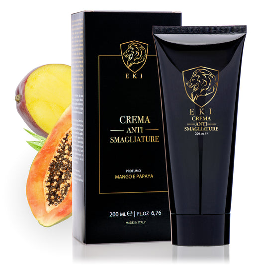 Crema Smagliature Gravidanza all'aroma di MANGO e PAPAYA, Idratante, con Olio di Mandorle Dolci e Avocado, Antismagliature con Acido Ialuronico Profumata, Rassodante ed Elasticizzante 200 ml