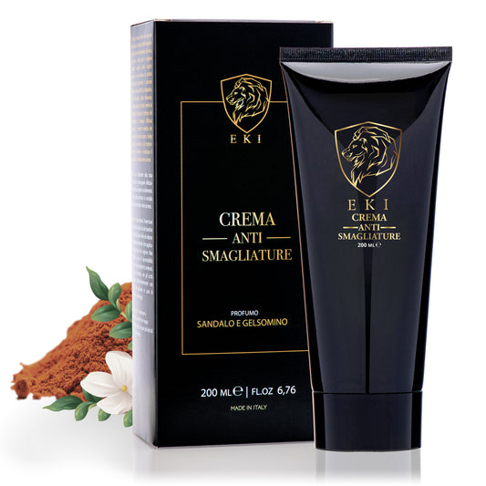 Crema Smagliature Gravidanza all'aroma di SANDALO e GELSOMINO, Idratante, con Olio di Mandorle Dolci e Avocado, Antismagliature con Acido Ialuronico Profumata, Rassodante ed Elasticizzante 200 ml