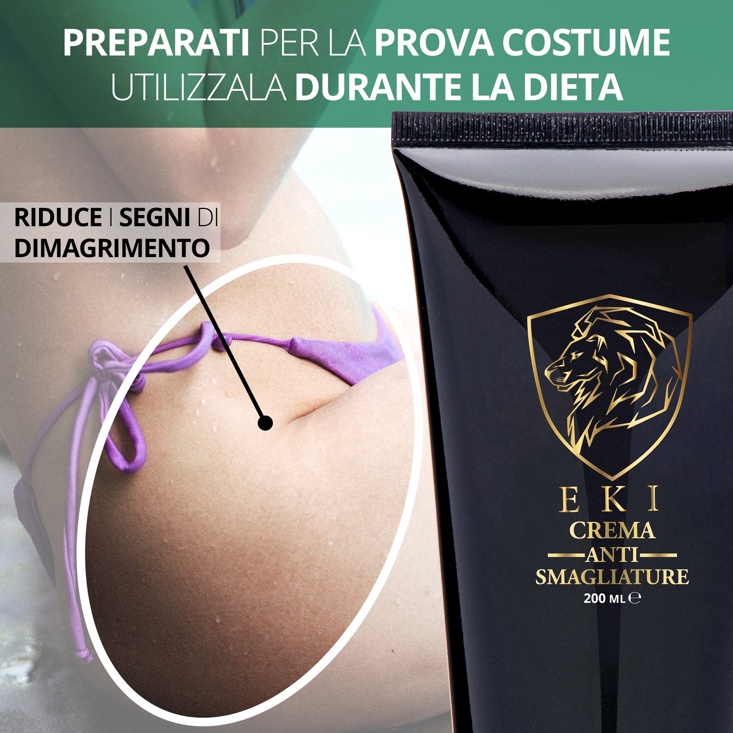 Crema Smagliature Gravidanza all'aroma di MELOGRANO, Idratante, con Olio di Mandorle Dolci e Avocado, Antismagliature con Acido Ialuronico Profumata, Rassodante ed Elasticizzante 200 ml